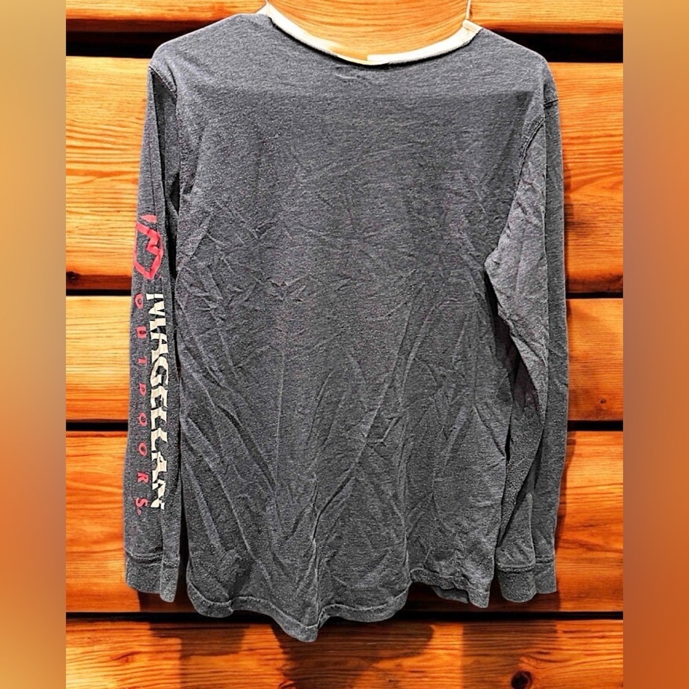 Magellan boyfriend fit distressed dark blue Long Sleeve Shirt MEDIUM